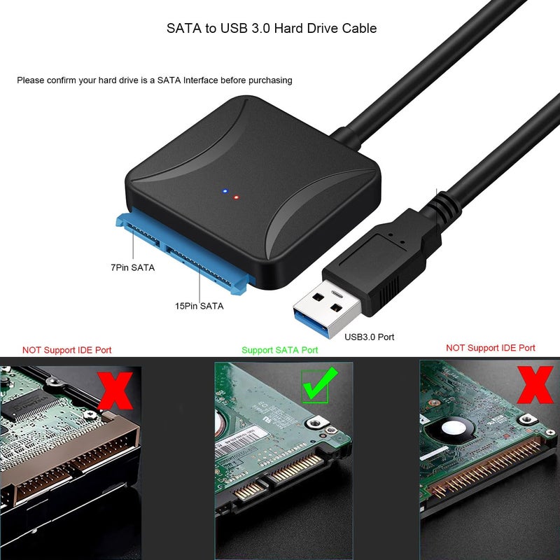 FRIGRAF كابل SATA عالي السرعة إلى USB 3.0، محول SATA إلى USB لـ 2.5”SSD و HDD، كابل SATA 2 في 1 نوع-C/نوع-A (USB إلى 2.5 3.5 SSD HDD مع طاقة) - Image 2